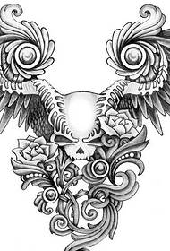 Very beautiful black and white skull and wings manuscript picture