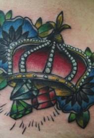 Traditionel stil krone og farverigt diamant tatoveringsmønster