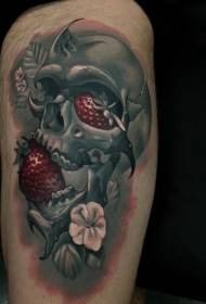 Arm new traditional style colored skull and strawberry tattoo pattern