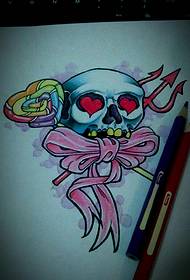 Colorful skull bow tattoo manuscript picture