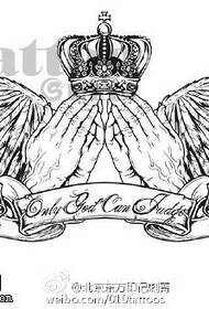 Manuscript crown wings tattoo pattern