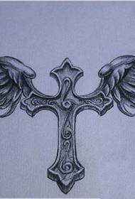 Rękopis tatuażu czarno-białe skrzydła krzyżowe