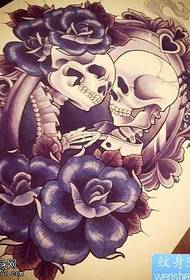 手稿骷髅玫瑰花纹身图案