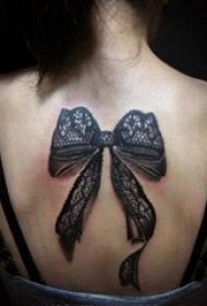 Girls back black line 3d lace beautiful delicate bow tattoo pictures