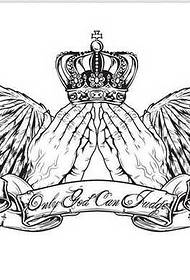 Манускрипт крила ръка татуировка корона модел