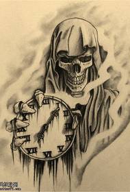 欧美骷髅死神时钟纹身图案