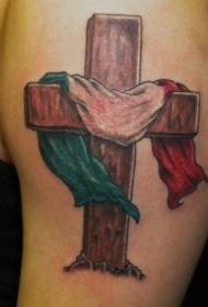 Colored wooden cross with flag italian tattoo pattern