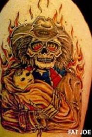 Leg color burning denim skull tattoo pattern