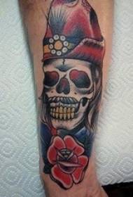 Boy's arm painted watercolor sketch creative skull tattoo picture