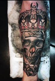 Színes koponya korona virág tetoválás minta