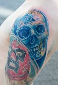 Shoulder colored crystal skull tattoo pattern