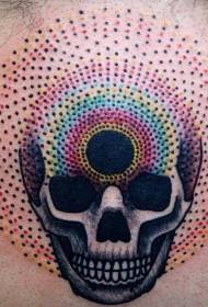 Leg dot painting style color mysterious skull tattoo pattern