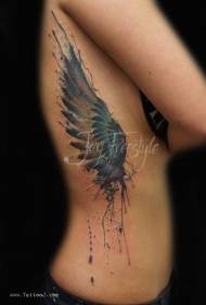 Geribbeld, in aquarelstijl aan de zijkant geschilderd tattoo-patroon met enkele vleugel