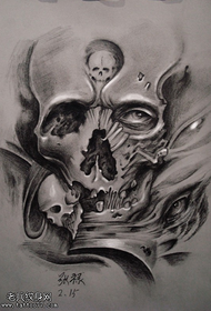 Zwart grijs schets schedel tattoo manuscript foto