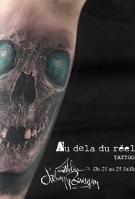 Arm realistic style human skull tattoo pattern