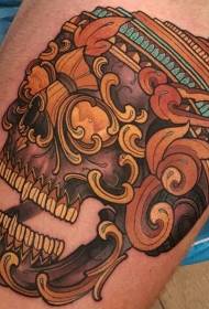 Kleurrijke kleur duivel schedel tattoo patroon