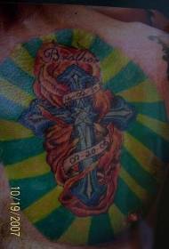 Stor färgad korsflamma minnesmärke tatuering