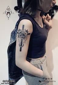 Shoulder rose cross tattoo pattern