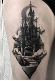 Gothic architecture - a set of black Gothic castle architectural tattoo designs