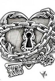 Χειρόγραφο όμορφο μοτίβο τατουάζ καρδιά κλειδαριά