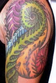 Pola tato mekanik spiral warna lengan besar