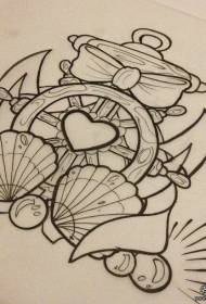 Jeropeesk en Amearika manuskript fan swarte line roer shell tattoo patroan
