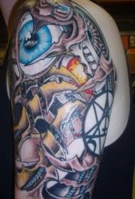 Mysterious colored mechanical eyeball tattoo pattern