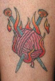 Burning wool and needle tattoo pattern