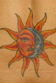Waist colored sun and moon tattoo pattern