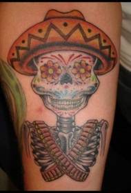 手臂彩色墨西哥骷髅架纹身图案