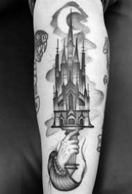 Church building tattoo _ a set of tattoo artwork pictures of a group of European and American church buildings