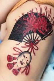 Aro de belaj aspektaj tradiciaj adorantoj tatuaje en ruĝaj tonoj