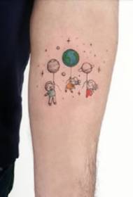 Very childlike set of cartoon small color picture tattoo designs