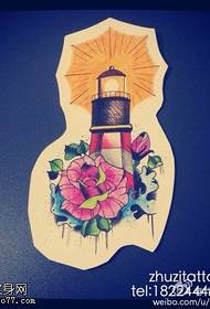 Flower cluster lighthouse tattoo pattern