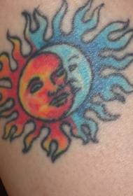 Arm colored sun and moon symbol tattoo pattern