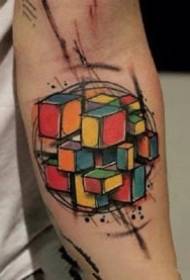 Rubik's cube, blue and yellow, a set of square tattoo patterns