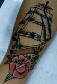 Girl's arm painted watercolor sketch creative domineering sailing tattoo picture