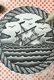 Manoscritto del modello del tatuaggio di puntura dell'onda della vela europea ed americana