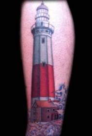 Lighthouse Tattoo 9 şevên tarî di şevê tarî de tîrêjên tîrêjê yên hilweşandî