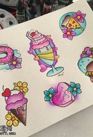 Various shades of bright ice cream manuscript tattoo pattern