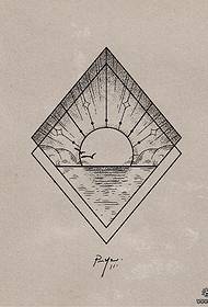 Geometrisk linje sol hav landskab tatoveringsmønster manuskript