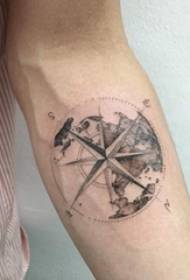Girl's arm on black gray sketch point thorn trick creative compass tattoo picture