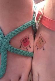 Feet colored butter baked small jelly friendship tattoo