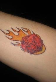 Geometric dice flame painted tattoo pattern on the arm