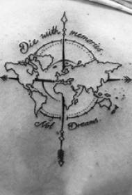 Boys back black line creative compass map tattoo picture
