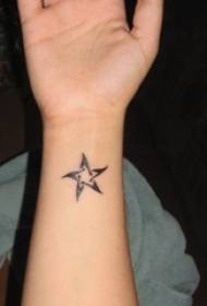 Girl's arm on black line creative literary five-pointed star tattoo picture