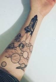 Boys Arms on Black Gray Dots Geometric Lines Planet and Rocket Tattoo Picture