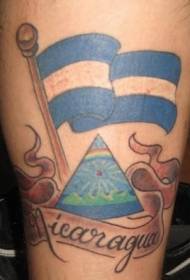 Arm colored nicaragua flag with triangle tattoo pattern