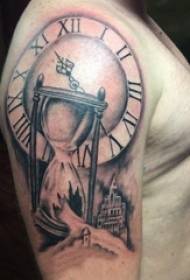 Boys Arms on Black Grey Sketch Sting Tips Creative Exquisite Hourglass Tattoo Picture