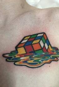 Boys chest painted watercolor sketch abstract cube tattoo picture
